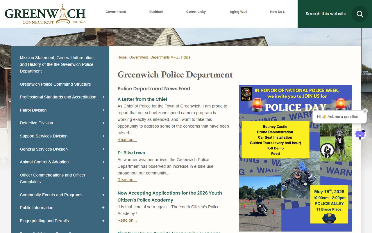 Greenwich Police Department homepage for Greenwich County inmate records contacts
